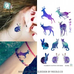 Harajuku waterproof temporary tattoos for lady women sexy Magic color rabbit deer design tattoo sticker Free Shipping R3004