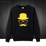 Hat Glasses Mustache Printed Men's Sweatshirts Men Pullover 2016 Autumn Winter Puls Size Cotton Hoodies Free Shipping