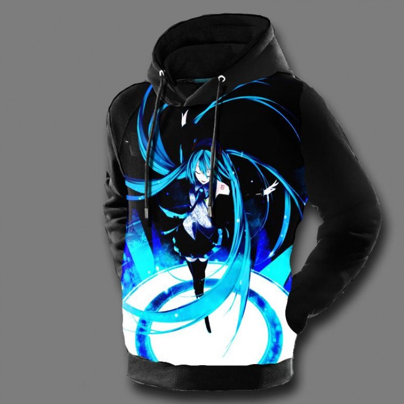 Hatsune Miku Hoodies 3D Print Vocaloid Mens Hooded Sweatshirt Fleece