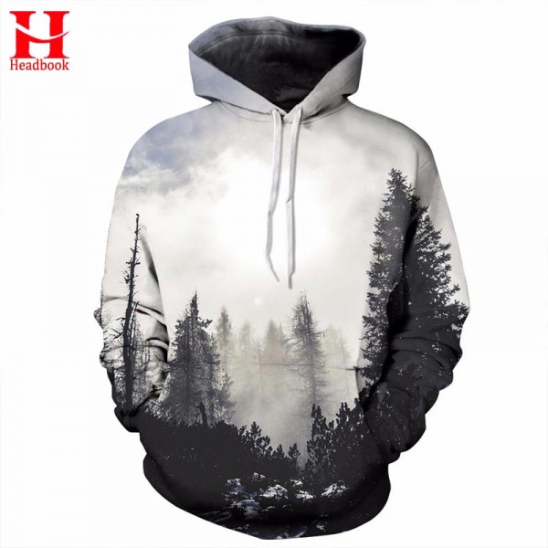 Headbook New Fashion Autumn Winter Men/women Thin Sweatshirts With Hat 3d Print Trees Hooded Hoodies Tops Pullovers