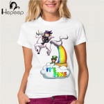 Hepeep brand+Personalized creative Design Vomiting rainbow unicorn print T-shirt women's short sleeve cute tops Ladies tee shirt