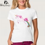 Hepeep brand+Personalized creative Design Vomiting rainbow unicorn print T-shirt women's short sleeve cute tops Ladies tee shirt