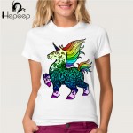 Hepeep brand+Personalized creative Design Vomiting rainbow unicorn print T-shirt women's short sleeve cute tops Ladies tee shirt