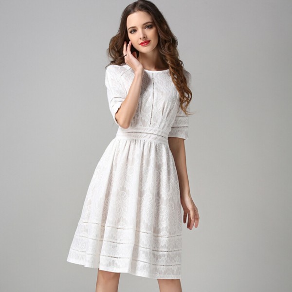 High-End Kate Princess Dress Women White Lace Dress 2017 Short Sleeve  Retro Party Dresses Robe Dentelle Dames Kleding 72280