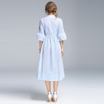 High End Mid Calf Dress Female Spring Summer 2017 Half Butterfly Sleeve Floral Embroidery Empire Sweet Brief Fashion New Dress