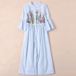 High End Mid Calf Dress Female Spring Summer 2017 Half Butterfly Sleeve Floral Embroidery Empire Sweet Brief Fashion New Dress