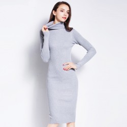 High Neck Sweater Dress  Fall Casual Sexy Bodycon Pullovers Women Winter Basic Brief Knitted Long Turtleneck Sweater Dress