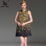 High Quality 2017 Fashion Designer Runway Summer Dress Women's Sleeveless Straight Luxury Beading Jacquard Printed Vintage Dress