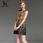 High Quality 2017 Fashion Designer Runway Summer Dress Women's Sleeveless Straight Luxury Beading Jacquard Printed Vintage Dress