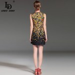 High Quality 2017 Fashion Designer Runway Summer Dress Women's Sleeveless Straight Luxury Beading Jacquard Printed Vintage Dress