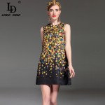 High Quality 2017 Fashion Designer Runway Summer Dress Women's Sleeveless Straight Luxury Beading Jacquard Printed Vintage Dress