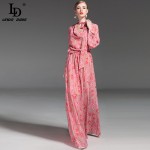 High Quality 2017 Fashion Runway Maxi Dress Women's Long Sleeve Bowknot collar Elegant Floral Printed Floor Length Long Dress
