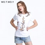 High Quality Animal Embroidery T-shirt Women Kawaii Pattern Short Sleeve Design Cotton T Shirt Women Black Tees Plus Size 207