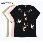 High Quality Animal Embroidery T-shirt Women Kawaii Pattern Short Sleeve Design Cotton T Shirt Women Black Tees Plus Size 207