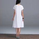High Quality Cotton Linen Loose Casual Dress New 2017 Fashion Vintage Print Short Sleeve Women Summer Dresses Plus Size H226