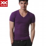 High Quality Cotton T-Shirt Men Brand XUBA T Shirts Men Sexy V Neck Mens T Shirts Simple Plain Colors Tee Tops White T Shirt