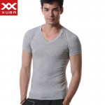 High Quality Cotton T-Shirt Men Brand XUBA T Shirts Men Sexy V Neck Mens T Shirts Simple Plain Colors Tee Tops White T Shirt