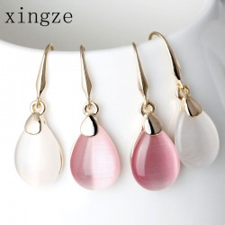 High Quality Gold Color Waterdrop-Shape Drop Earrings Clear Moonstone Opal Rose Crystal Earrings Women Fine Jewelry Wholesale