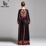 High Quality New 2017 Fashion Runway Maxi Dress Women's elegant Puff Sleeve Floral Print Retro Vintage Long Dress