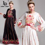 High Quality New 2017 Fashion Runway Maxi Dress Women's elegant Puff Sleeve Floral Print Retro Vintage Long Dress