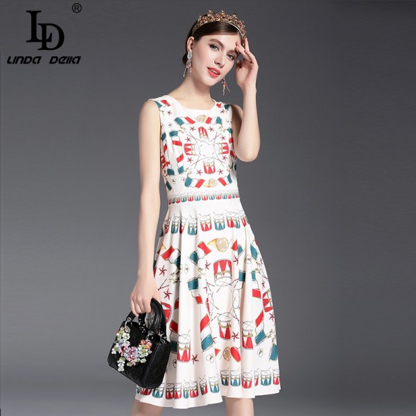 High Quality New 2017 Fashion Summer Dress Women's Sleeveless Casual Printed Vest Dress