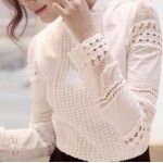High Quality Spring Autumn Women's Shirts Long-sleeved Blouses Slim Basic Tops Hollow Lace Shirts For Female J2531