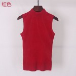 High Quality Summer Women Mock Neck Top Turtleneck Sleeveless T-shirt Slim Knitted Vest Female Tee Knitwear WS-088
