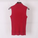 High Quality Summer Women Mock Neck Top Turtleneck Sleeveless T-shirt Slim Knitted Vest Female Tee Knitwear WS-088