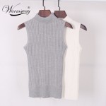 High Quality Summer Women Mock Neck Top Turtleneck Sleeveless T-shirt Slim Knitted Vest Female Tee Knitwear WS-088
