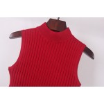 High Quality Summer Women Mock Neck Top Turtleneck Sleeveless T-shirt Slim Knitted Vest Female Tee Knitwear WS-088