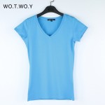 High Quality V-Neck 15 Candy Color Cotton Basic T-shirt Women Plain Simple T Shirt For Women Short Sleeve Female Tops 077