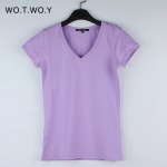 High Quality V-Neck 15 Candy Color Cotton Basic T-shirt Women Plain Simple T Shirt For Women Short Sleeve Female Tops 077