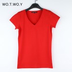 High Quality V-Neck 15 Candy Color Cotton Basic T-shirt Women Plain Simple T Shirt For Women Short Sleeve Female Tops 077