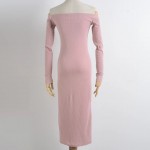 High Quality!! Women Charming Off The Shoulder Mid Calf Dress Long Sleeve Vogue Stylish Buttons Maxi Bodycon Sexy Club Dresses
