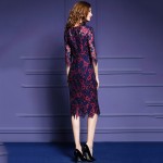 High Quatily Women Lace Dress 2017 Autumn Fashion Runway Dress Half Sleeve O-Neck Flower Print Bodycon Party Dresses Vestidos