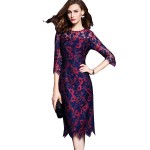 High Quatily Women Lace Dress 2017 Autumn Fashion Runway Dress Half Sleeve O-Neck Flower Print Bodycon Party Dresses Vestidos