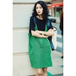 High Waist Harness Dress Women Casual Brand Grenn Dress Tassel Edges Deep V Neck Straps  Autumn Dress