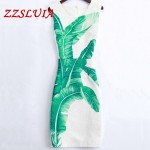 High quality 2018  new fashion elegant Banana leaf printed designer O neck sleeveless slim jacquard one-piece dress W4a615