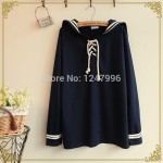 High quality Spring Lolita Cute Grey&Navy Blue Sailor Collar Full sleeve Cute Japan Loose Casual Autumn Mori Girl Short Dress