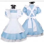 High quality With hairband blue pink black Lolita dress Alice in Wonderland Japanese Maid Cosplay dress Lanter sleeve Summer OP