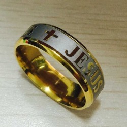High quality large size 8mm 316 Titanium Steel silver gold color jesus cross Letter bible wedding band ring men women