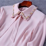 High quality pink office dress 2017 ladies satin dress long sleeve mini t shirt dress high waist summer chiffon dress