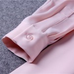 High quality pink office dress 2017 ladies satin dress long sleeve mini t shirt dress high waist summer chiffon dress