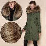 High quality rabbit fur lined army green, black, dark blue coats Mr Mrs fur hood long jacket faux grass hare fur lining parka