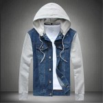 Hoodie men 2017 spring fashion men's cotton hoodie jeans jackets outerwear patchwork Denim Jacket Men Hoody Plus M-5XL