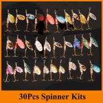 Hot 30pcs/lot Spinners Fishing Lure Mixed color/Size/Weight Metal Spoon Lures hard bait fishing tackle Free Shipping Atificial