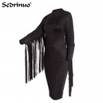 Hot Autumn Style Women Sexy Back Fringe Tassel Long Sleeve Fitted Slim Bodycon Dress Spring paragraph bandage party dress black