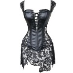 Hot Club Dress Women Sexy Clubwear Plus Size Hollow Out Leather Corset Dress Lace Embroidery Zip Back Dresses