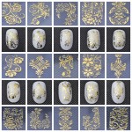 Hot Gold 3D Nail Art Stickers Decals,108pcs/sheet Top Quality Metallic Flowers Mixed Designs Nail Tips Accessory Decoration Tool
