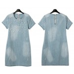 Hot Sale 2017 Women Summer Dress Fashion Denim Jeans Dresse Plus Size M-5XL Women denim blue dress c19-c